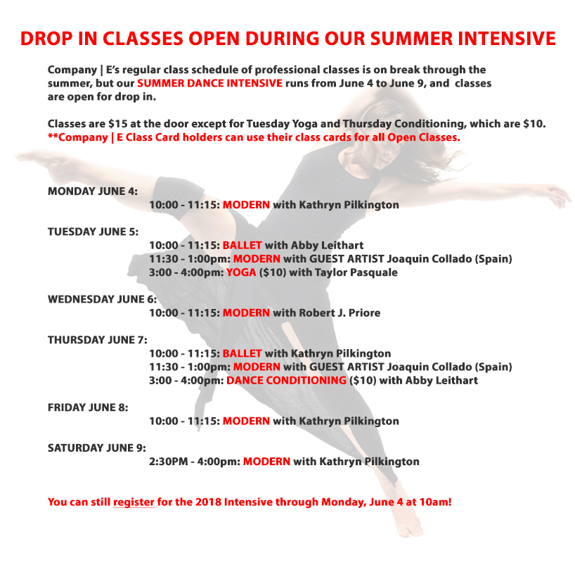 2018 Summer Intensive Class Schedule